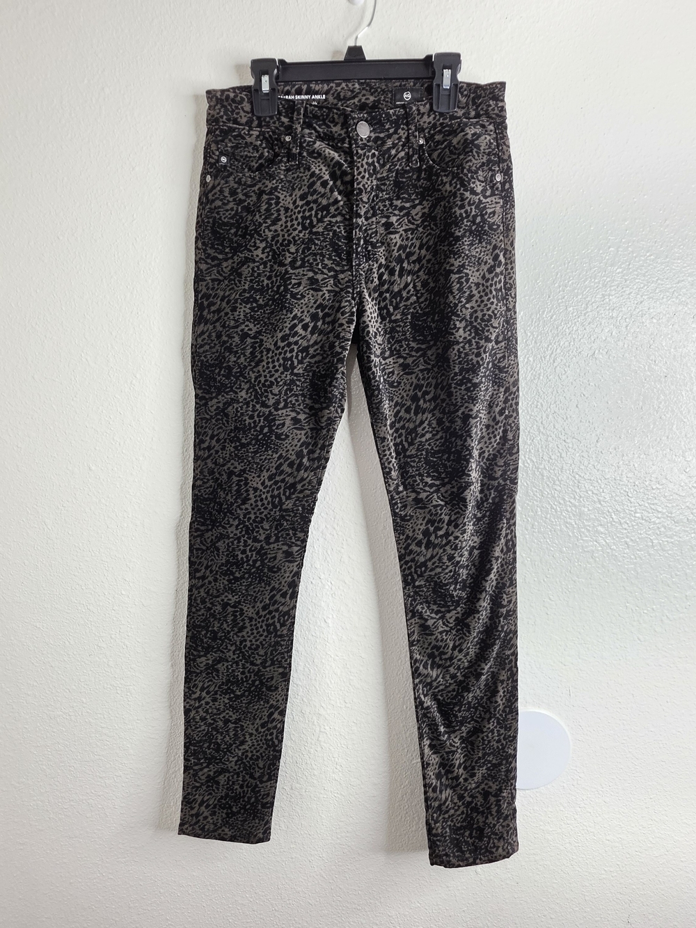 AG Adriano Goldschmied Farrah Skinny Ankle Leopard Velvet Jeans Size 28R